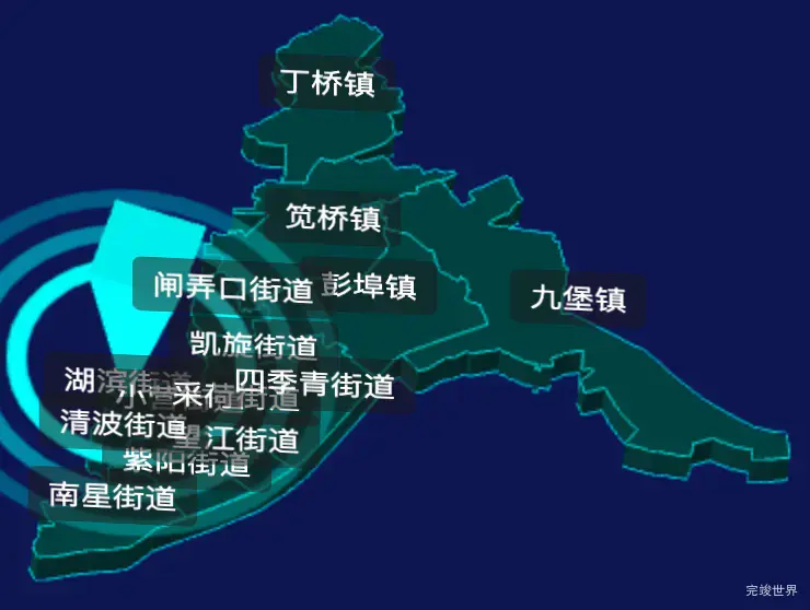 threejs杭州市上城区geoJson地图3d地图CSS3D标签