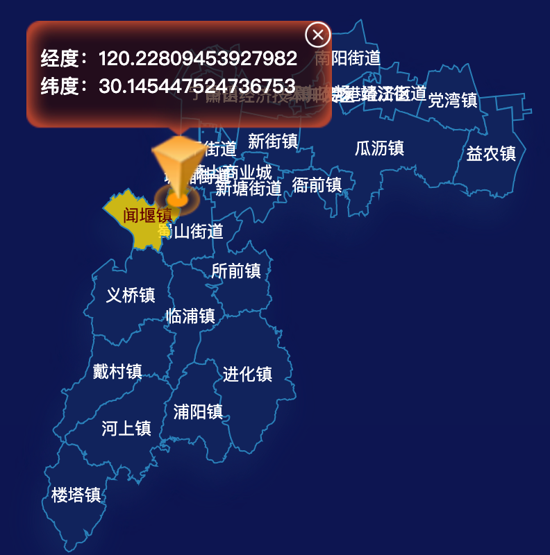 echarts杭州市萧山区geoJson地图点击地图获取经纬度
