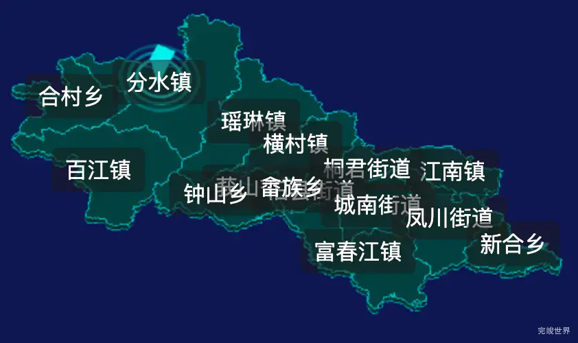 threejs杭州市桐庐县geoJson地图3d地图CSS2D外加旋转棱锥