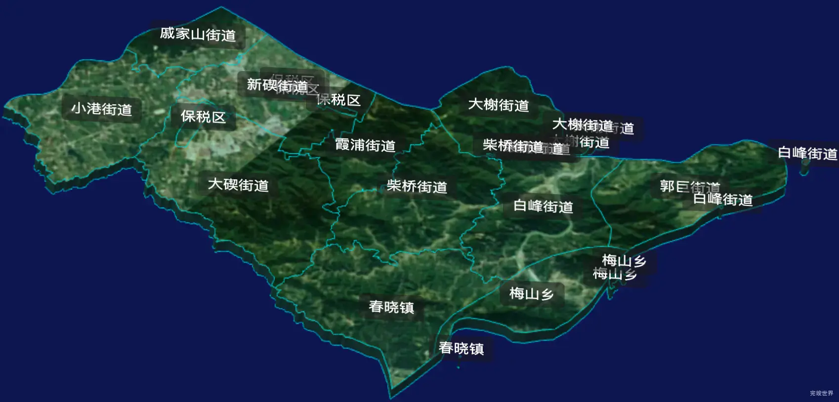 threejs宁波市北仑区geoJson地图3d地图自定义贴图加CSS3D标签