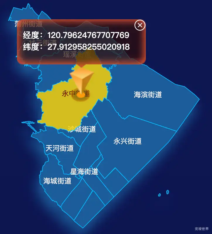 echarts温州市龙湾区geoJson地图根据经纬度显示自定义html弹窗