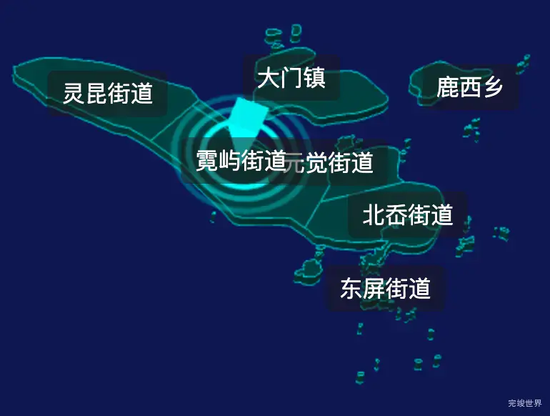 threejs温州市洞头区geoJson地图3d地图CSS2D外加旋转棱锥