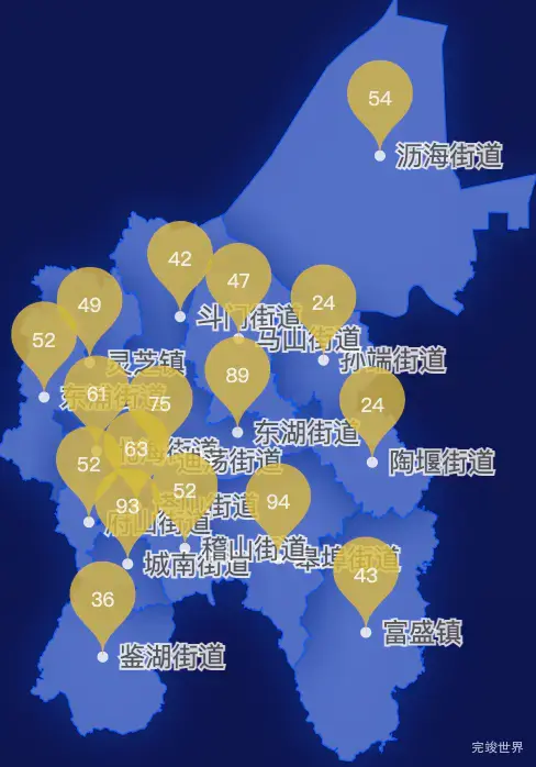 echarts绍兴市越城区geoJson地图水滴状气泡图