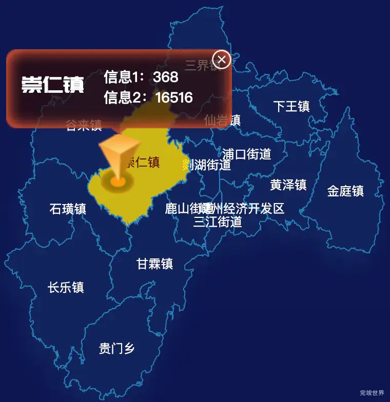 echarts绍兴市嵊州市geoJson地图点击弹出自定义弹窗