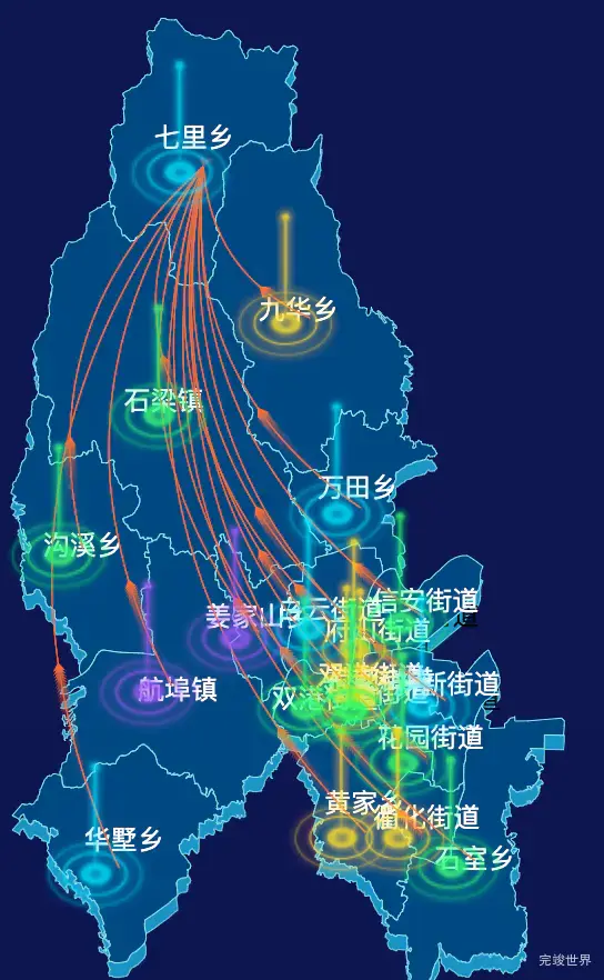 echarts衢州市柯城区geoJson地图迁徙图