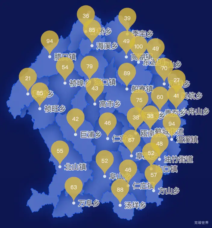 echarts丽水市青田县geoJson地图水滴状气泡图