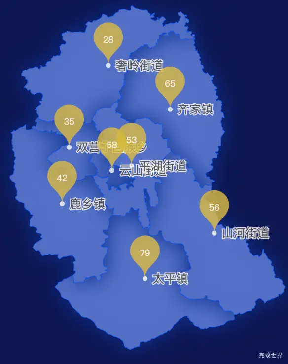 echarts长春市双阳区geoJson地图水滴状气泡图