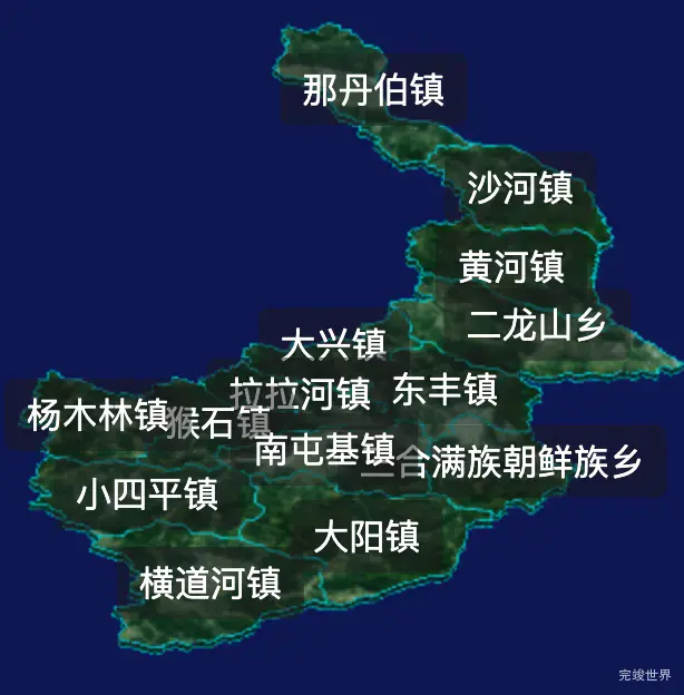 threejs辽源市东丰县geoJson地图3d地图css2d标签