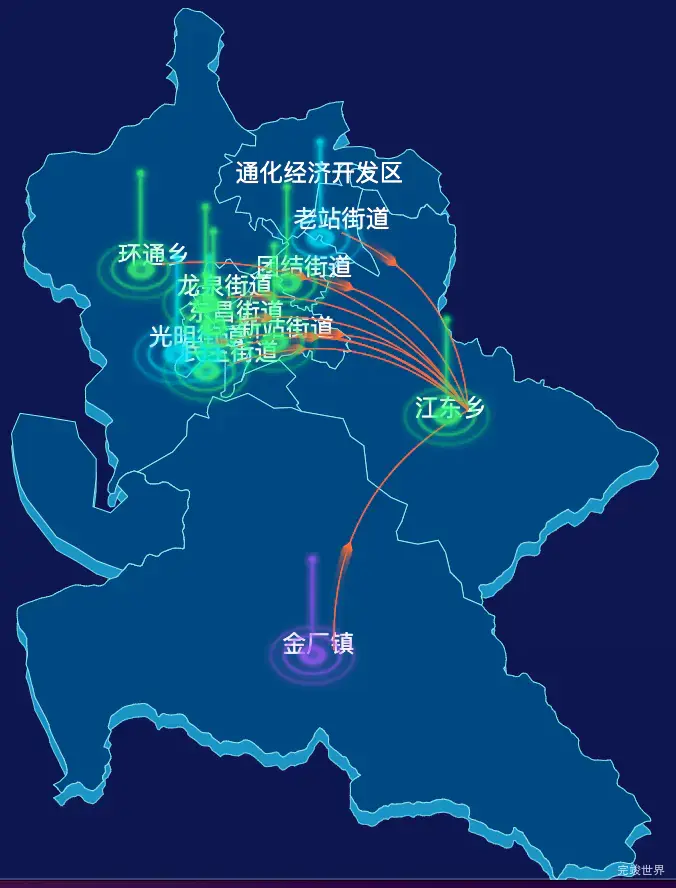 echarts通化市东昌区geoJson地图飞线图