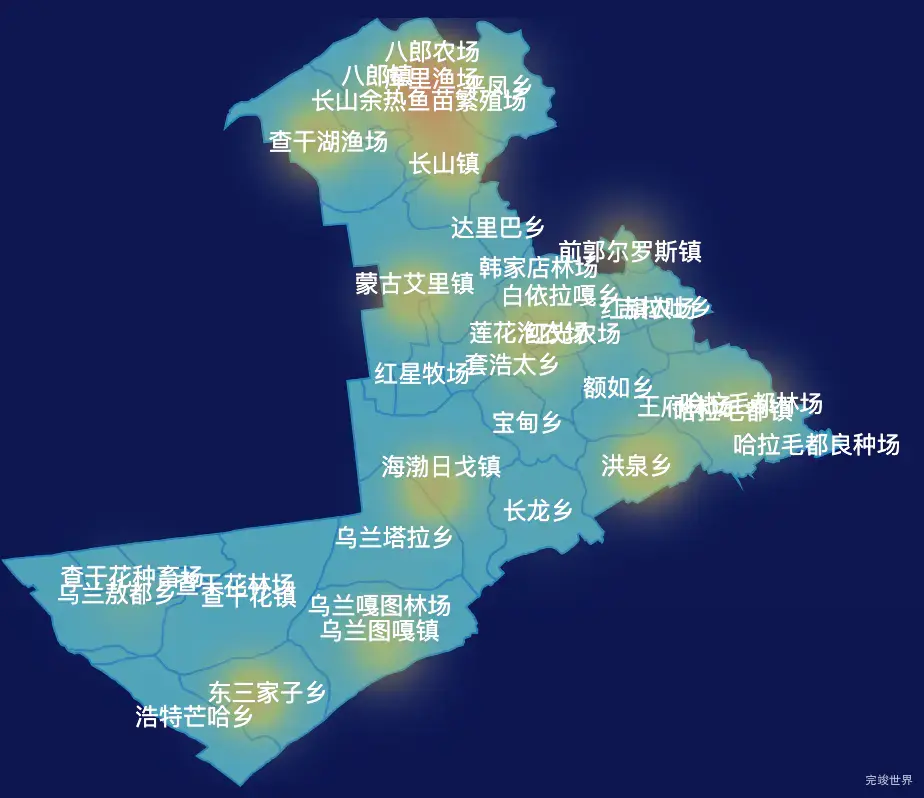 echarts松原市前郭尔罗斯蒙古族自治县geoJson地图热力图