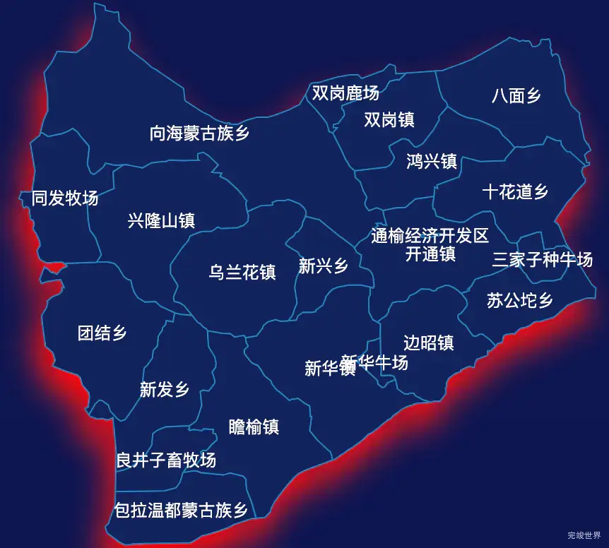 echarts白城市通榆县geoJson地图阴影