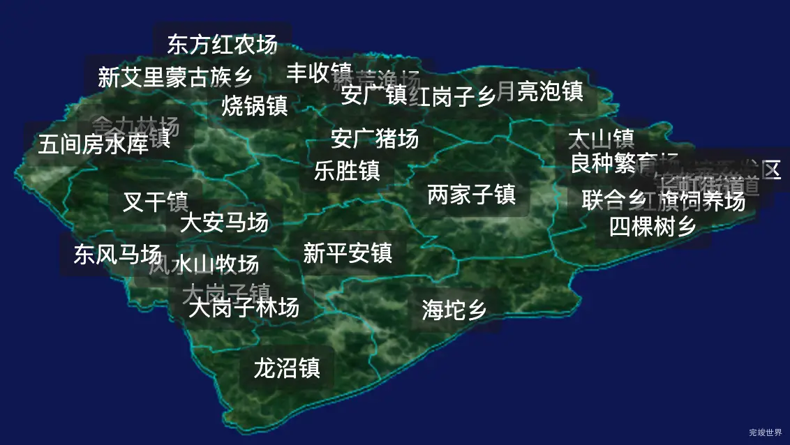 threejs白城市大安市geoJson地图3d地图css2d标签