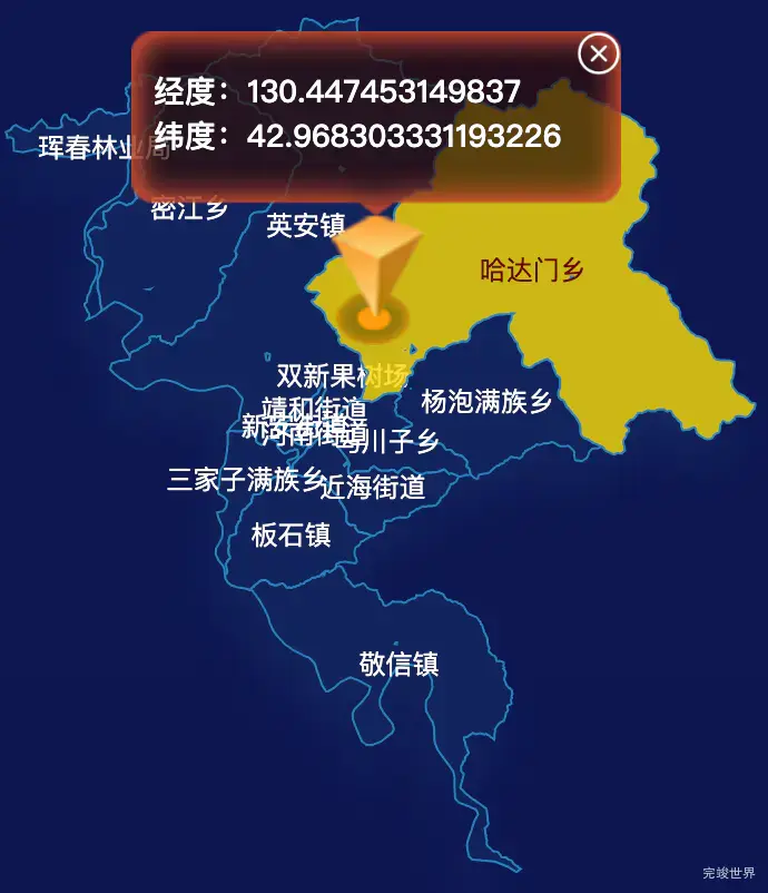 echarts延边朝鲜族自治州珲春市geoJson地图点击地图获取经纬度