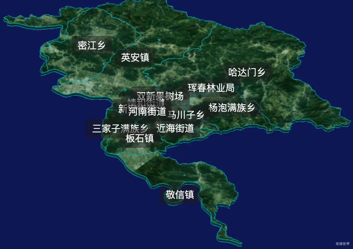 threejs延边朝鲜族自治州珲春市geoJson地图3d地图自定义贴图加CSS2D标签