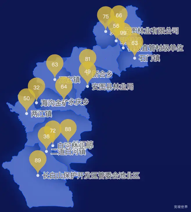 echarts延边朝鲜族自治州安图县geoJson地图水滴状气泡图