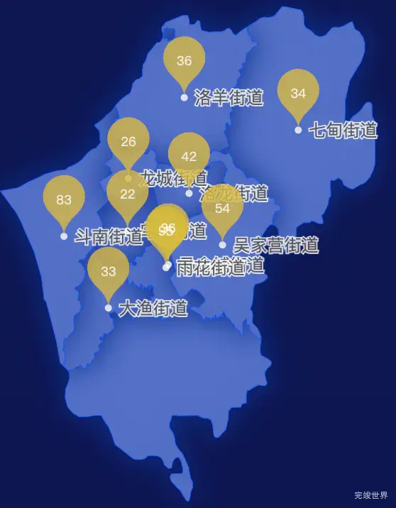 echarts昆明市呈贡区geoJson地图水滴状气泡图