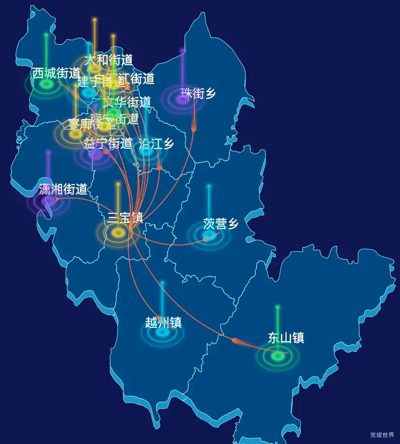 echarts曲靖市麒麟区geoJson地图迁徙图