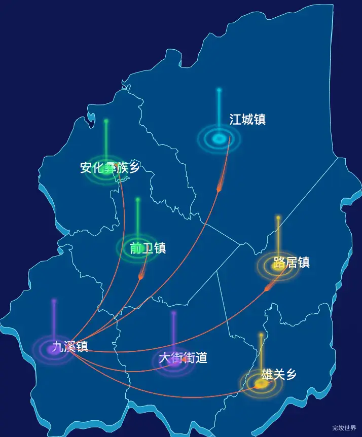 echarts玉溪市江川区geoJson地图飞线图