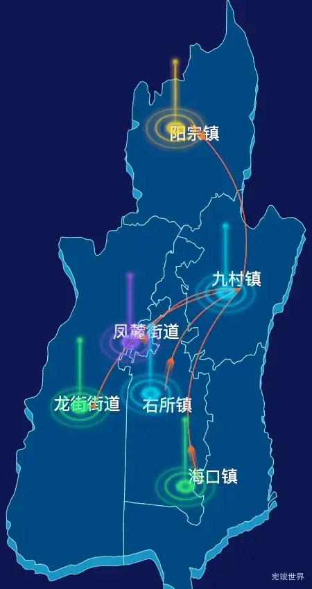 echarts玉溪市澄江市geoJson地图飞线图