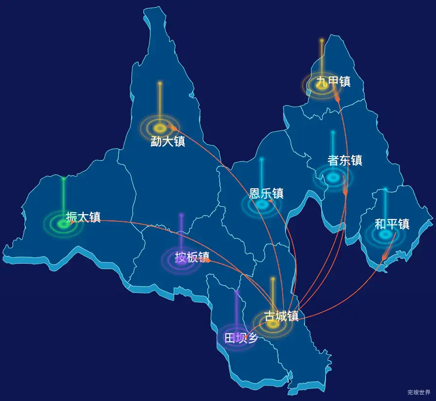 echarts普洱市镇沅彝族哈尼族拉祜族自治县geoJson地图飞线图