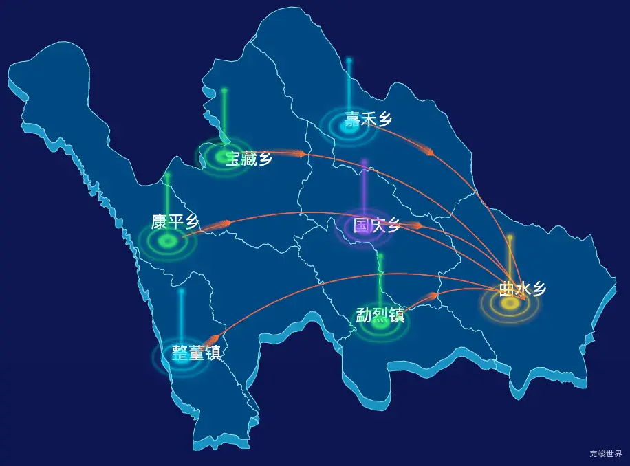 echarts普洱市江城哈尼族彝族自治县geoJson地图飞线图