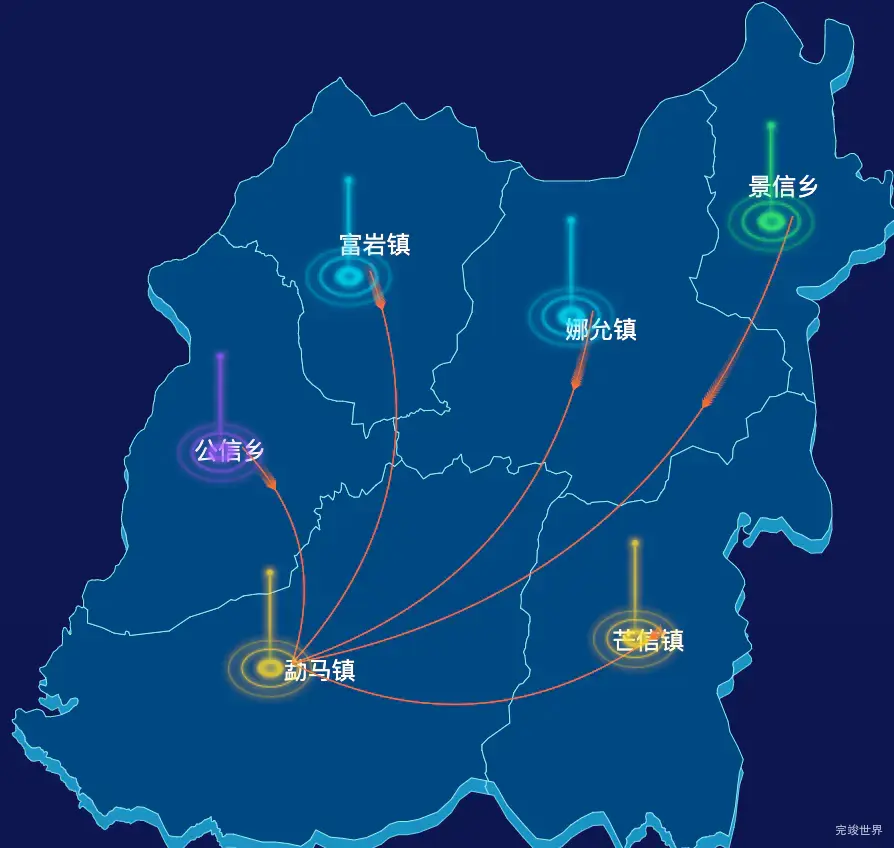 echarts普洱市孟连傣族拉祜族佤族自治县geoJson地图飞线图