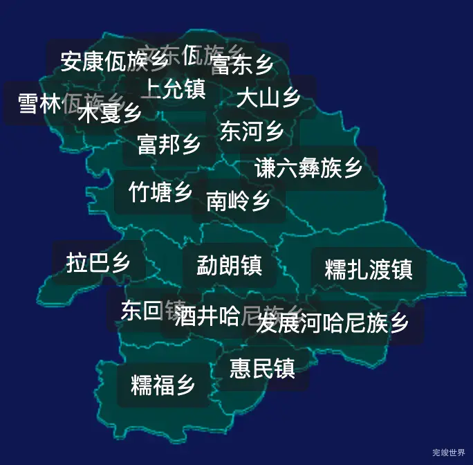 threejs普洱市澜沧拉祜族自治县geoJson地图3d地图CSS2D外加旋转棱锥