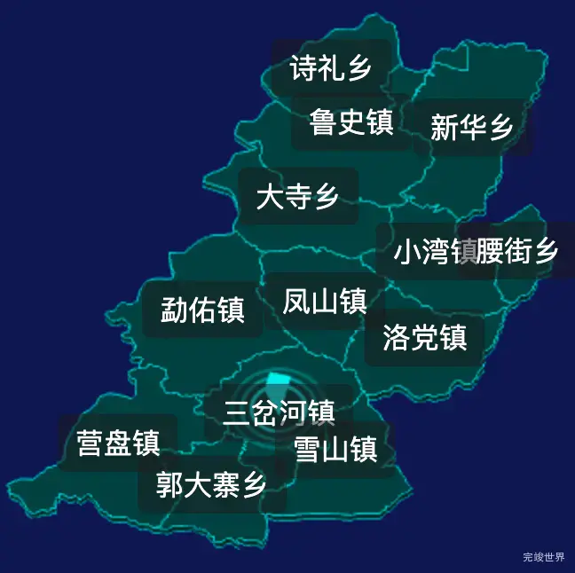 threejs临沧市凤庆县geoJson地图3d地图CSS2D外加旋转棱锥