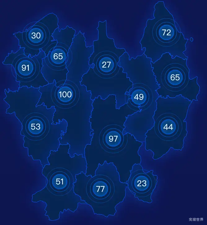 echarts楚雄彝族自治州禄丰市geoJson地图圆形波纹状气泡图