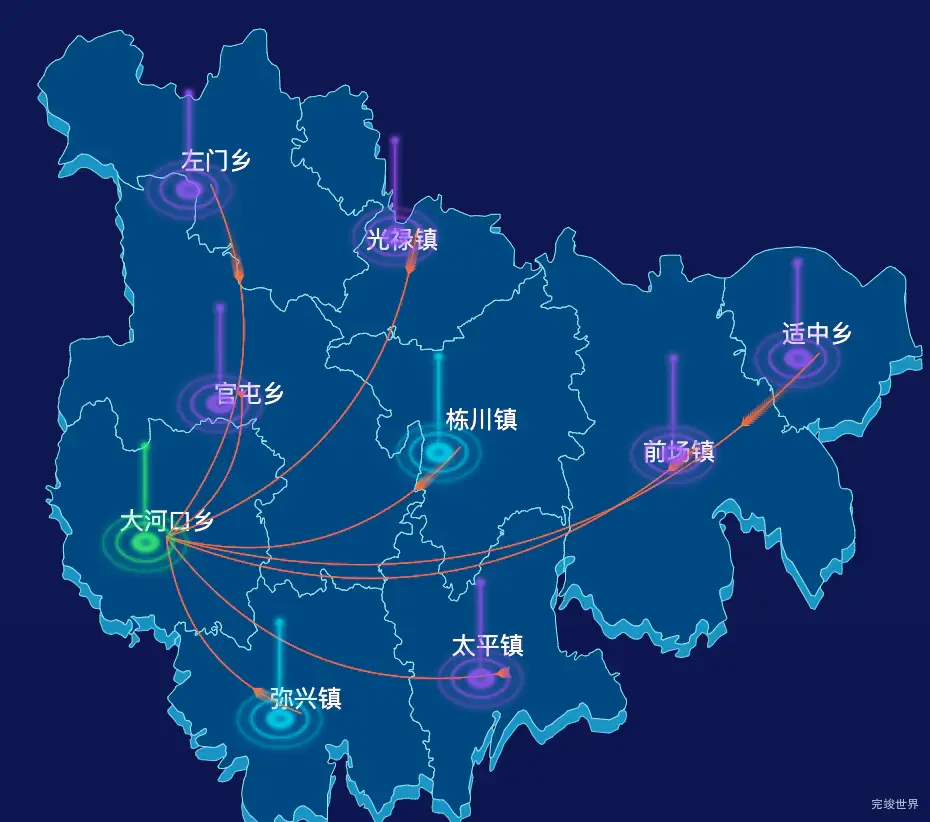 echarts楚雄彝族自治州姚安县geoJson地图飞线图