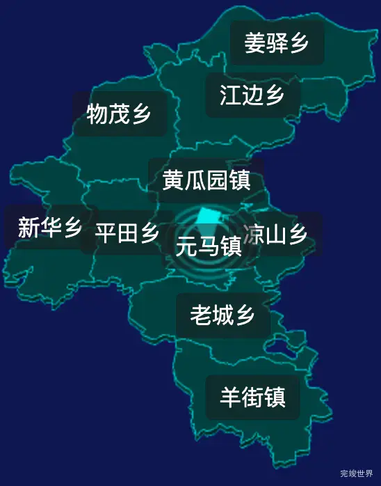 threejs楚雄彝族自治州元谋县geoJson地图3d地图CSS2D外加旋转棱锥