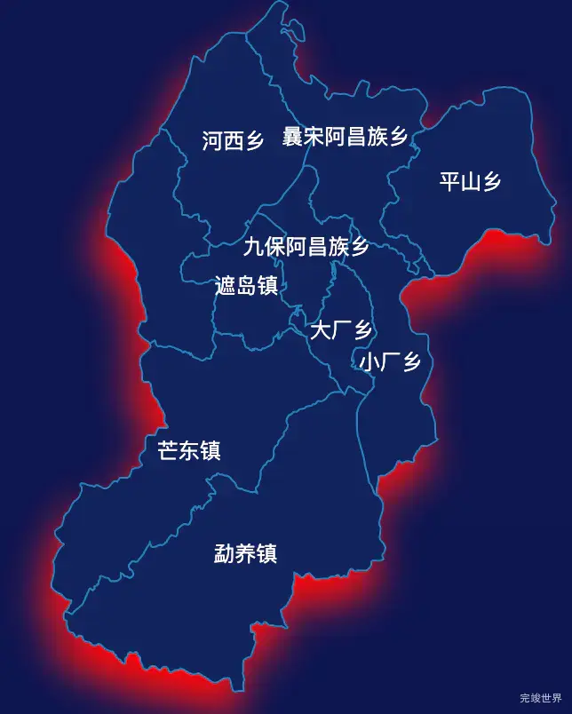 echarts德宏傣族景颇族自治州梁河县geoJson地图阴影