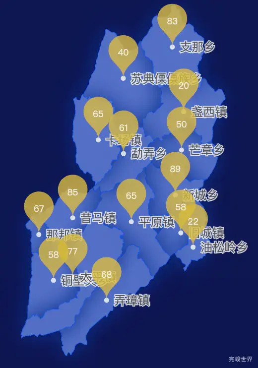 echarts德宏傣族景颇族自治州盈江县geoJson地图水滴状气泡图