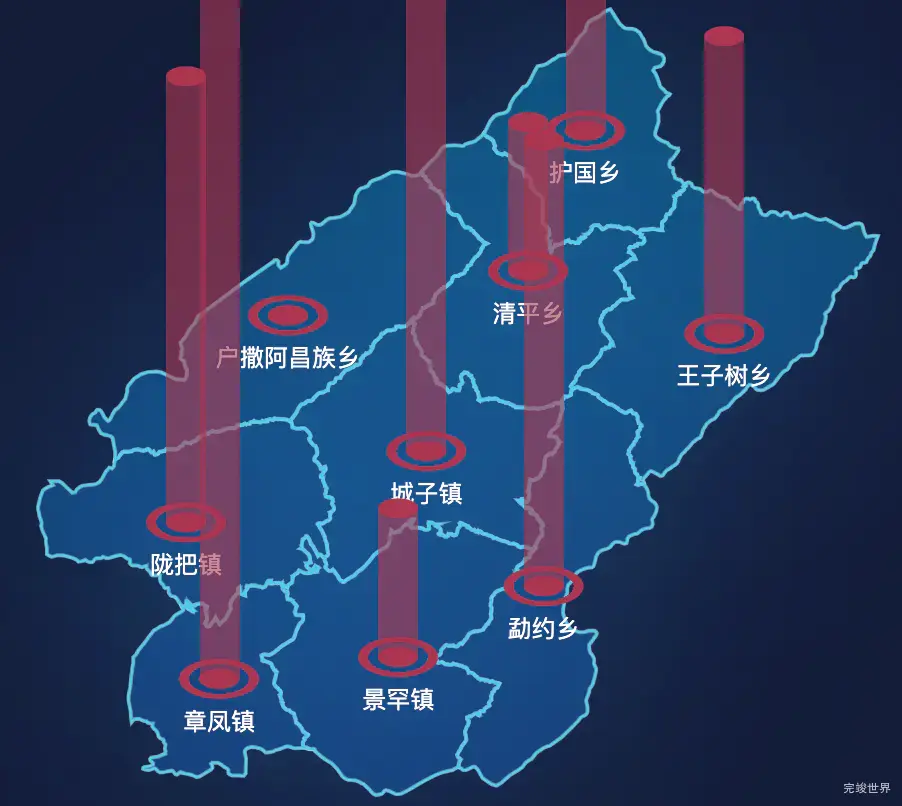 echarts德宏傣族景颇族自治州陇川县geoJson地图添加柱状图