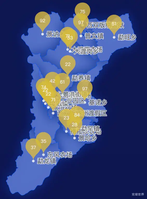 echarts西双版纳傣族自治州景洪市geoJson地图水滴状气泡图