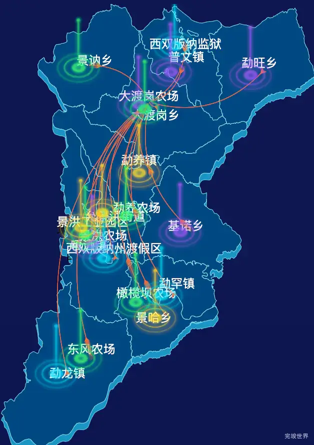 echarts西双版纳傣族自治州景洪市geoJson地图迁徙图