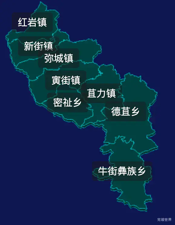 threejs大理白族自治州弥渡县geoJson地图3d地图自定义贴图加CSS2D标签