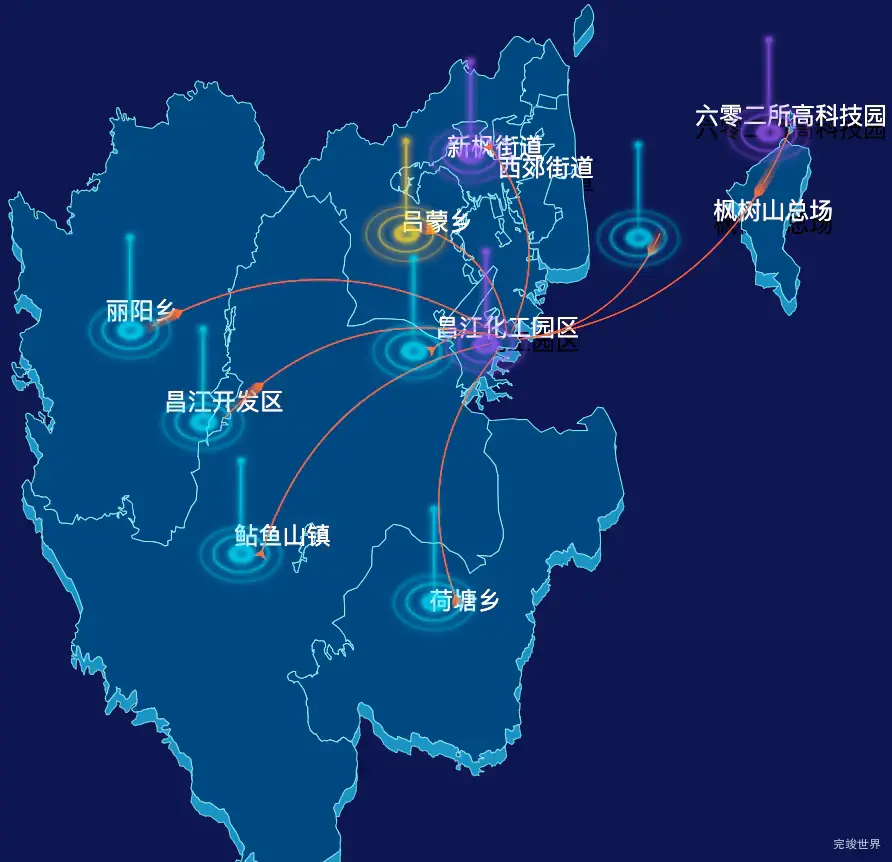 echarts景德镇市昌江区geoJson地图飞线图