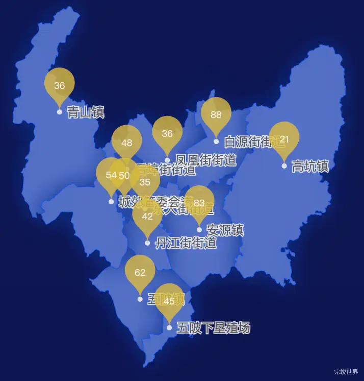 echarts萍乡市安源区geoJson地图水滴状气泡图