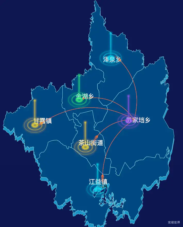 echarts九江市共青城市geoJson地图飞线图