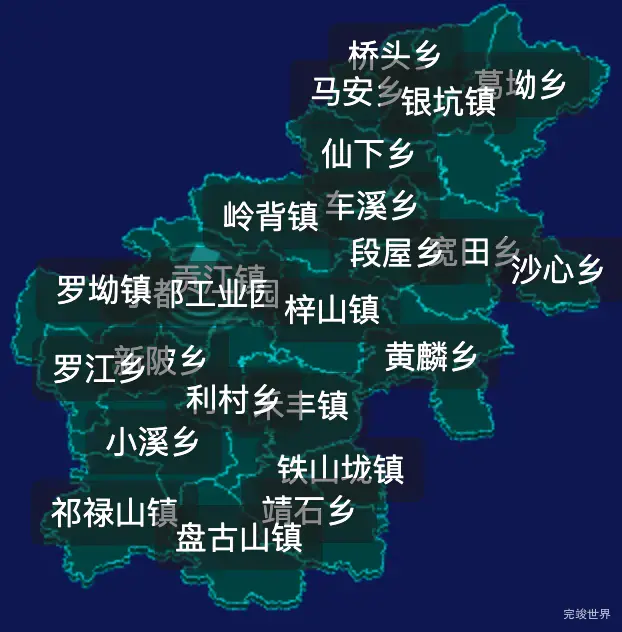 threejs赣州市于都县geoJson地图3d地图CSS2D外加旋转棱锥