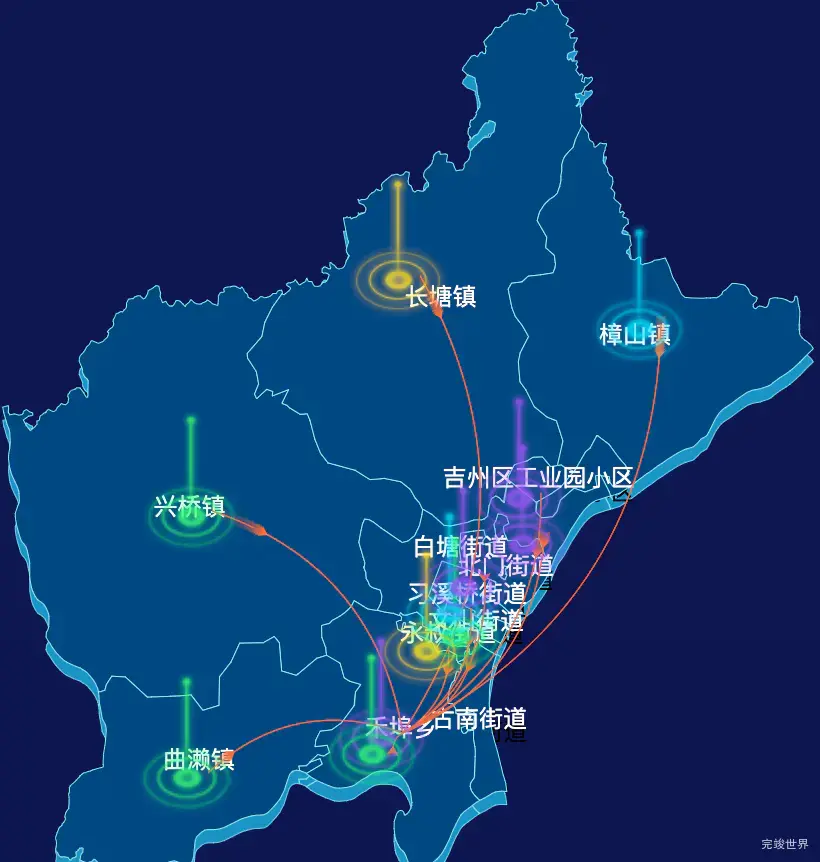 echarts吉安市吉州区geoJson地图迁徙图