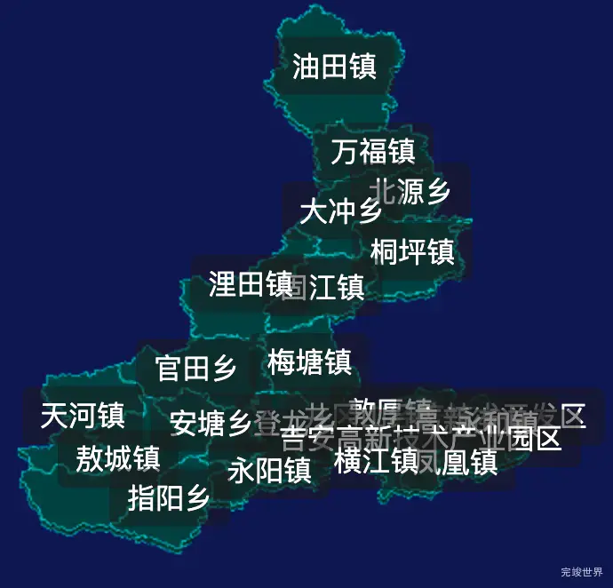 threejs吉安市吉安县geoJson地图3d地图CSS2D外加旋转棱锥