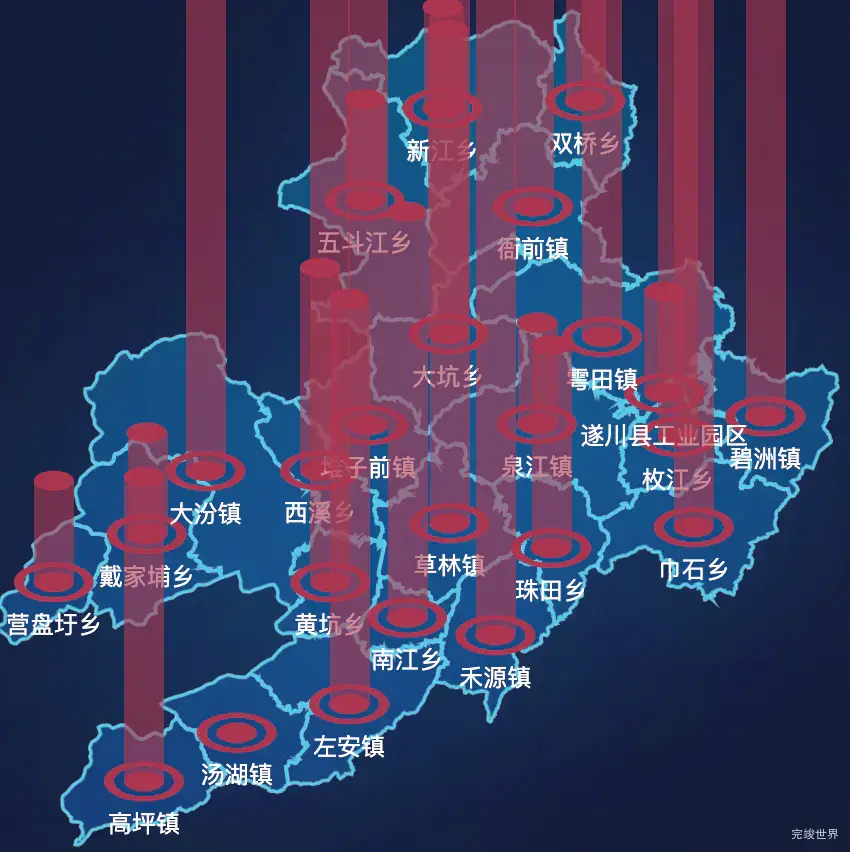 echarts吉安市遂川县geoJson地图添加柱状图