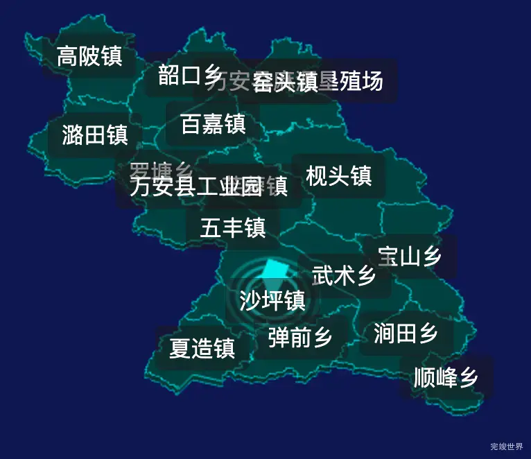 threejs吉安市万安县geoJson地图3d地图CSS2D外加旋转棱锥