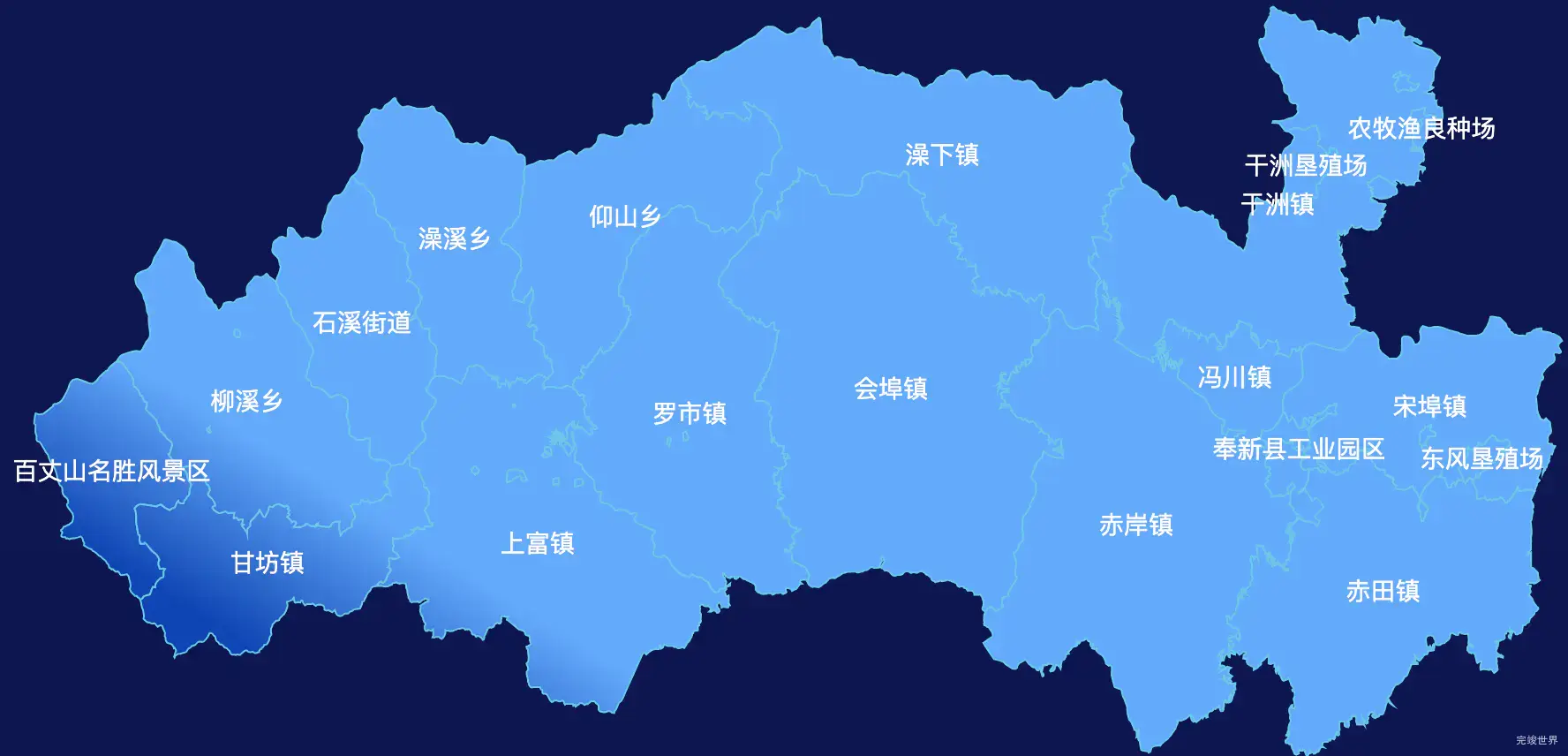 echarts宜春市奉新县geoJson地图全局颜色渐变