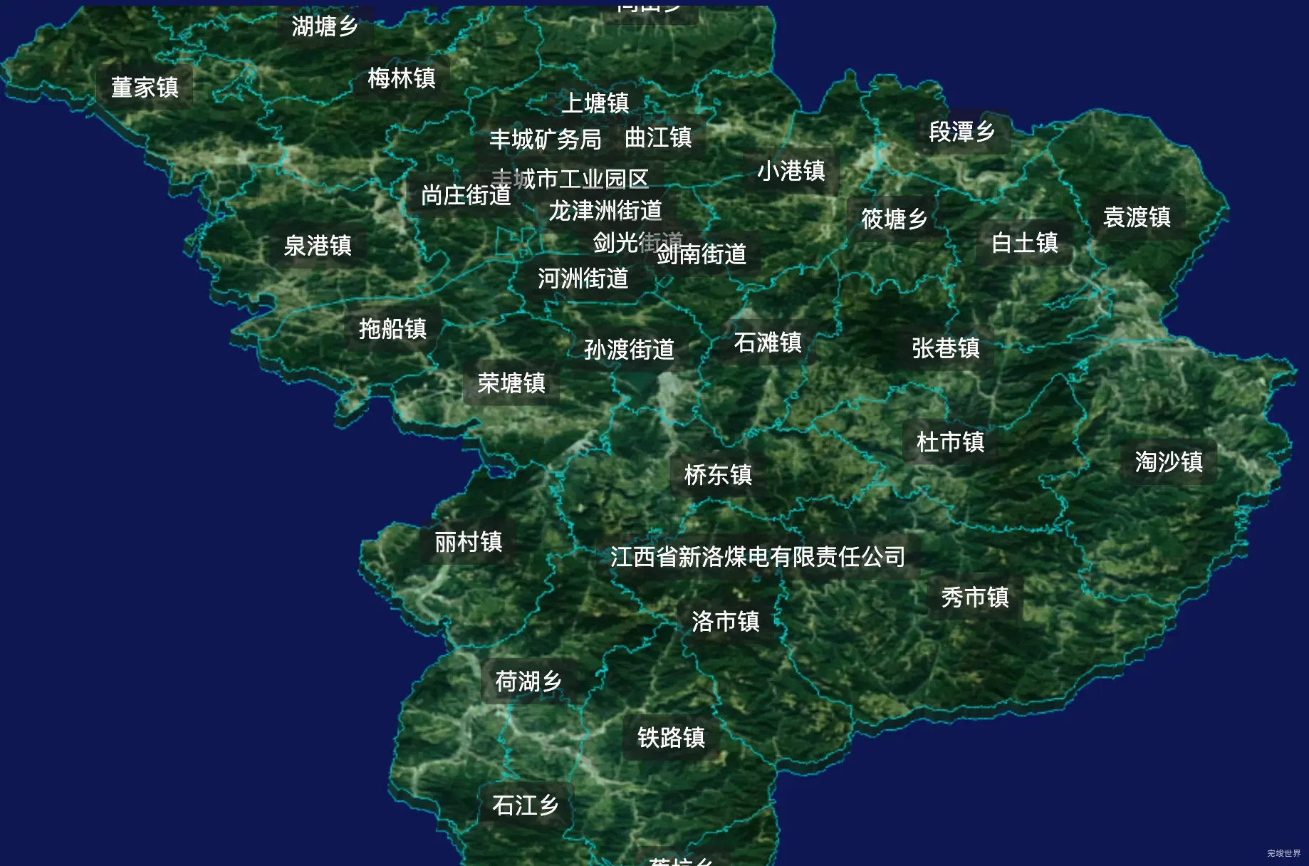 threejs宜春市丰城市geoJson地图3d地图自定义贴图加CSS2D标签