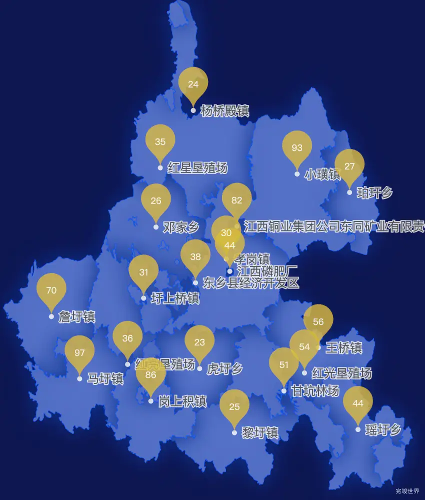 echarts抚州市东乡区geoJson地图水滴状气泡图