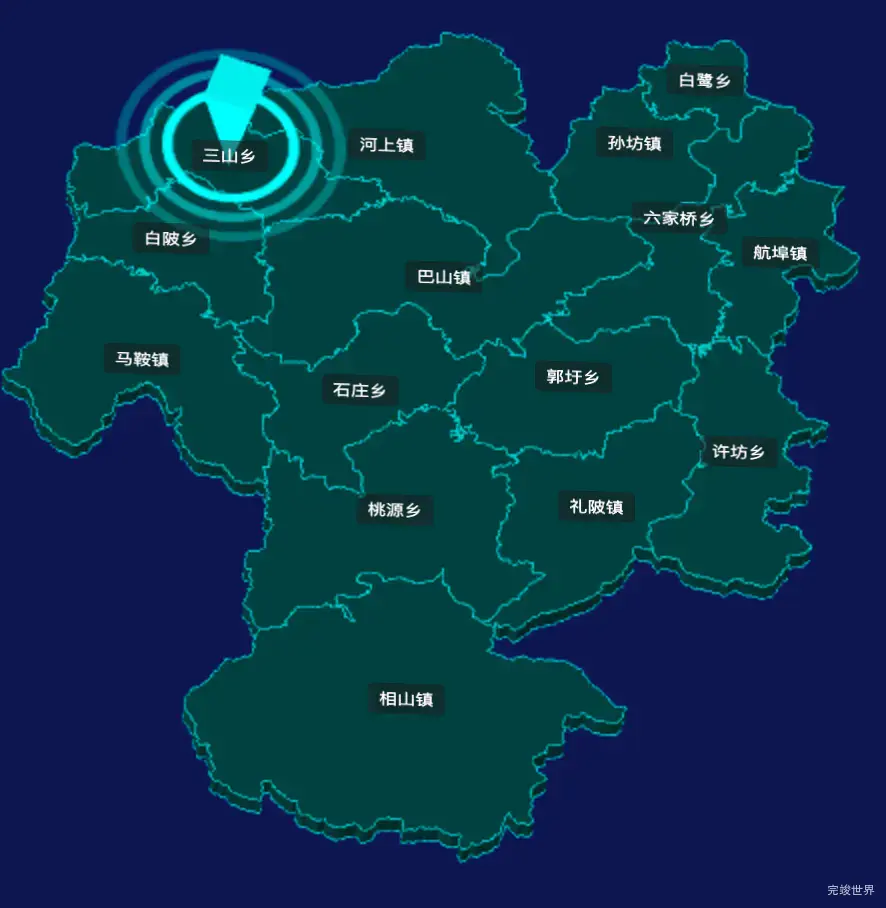 threejs抚州市崇仁县geoJson地图3d地图添加旋转棱锥