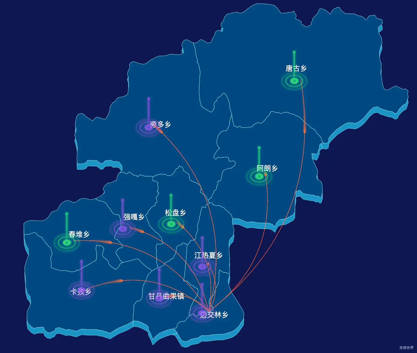 echarts拉萨市林周县geoJson地图迁徙图